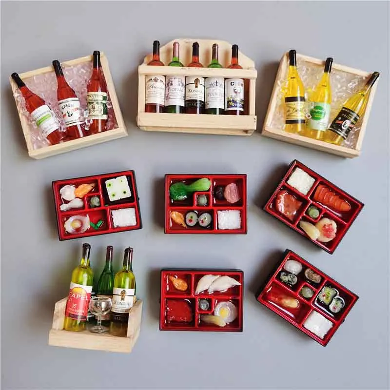 Simüle yiyecek kutusu Japonya Kore Suşi Gıda buzdolabı mıknatısı Silikon Manyetik Etiket Ahşap Mini Kırmızı Şarap Süsler mutfak dekoru 0