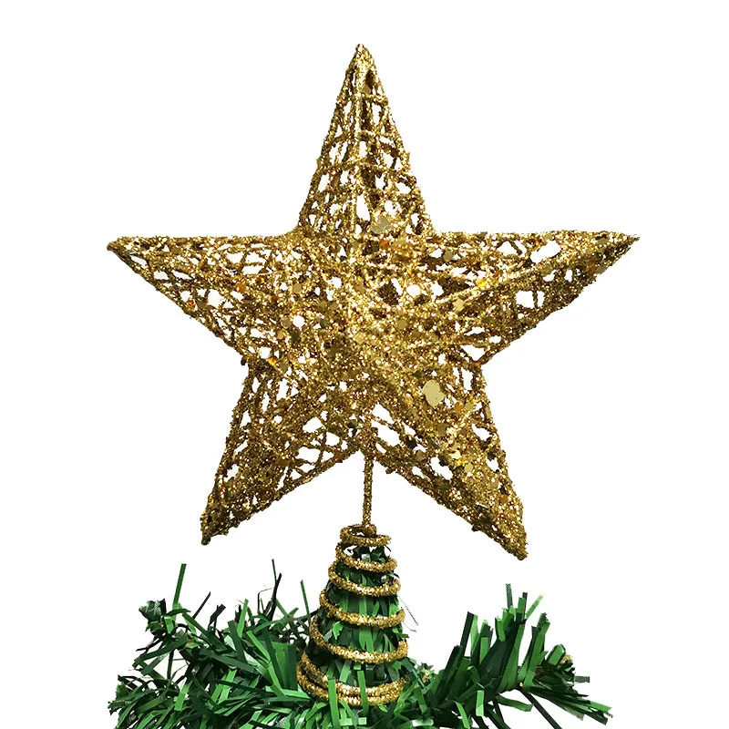 1 adet 15 * 20cm Altın Glitter Noel Ağacı Üst Demir Yıldız Noel Süslemeleri Ev İçin Noel Ağacı Süsler Yeni Yıl Dekor 0