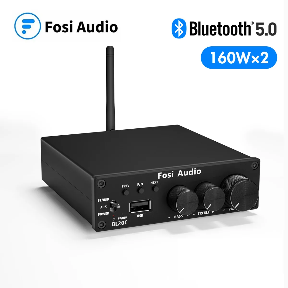 Fosi Ses BL20C Bluetooth Stereo Ses Alıcısı Amplifikatör 2.1 Mini HiFi Sınıf D Amp U Disk Oynatıcı pasif hoparlör 160W x2 0