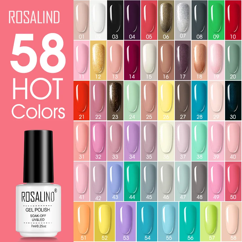 ROSALIND 7 ML Oje 58 Renkler Kapalı Islatın tırnak jeli Lehçe UV LED Lamba Tabanı pardösü Vernikler Tüm Tırnak Sanat Tasarım Manikür 0