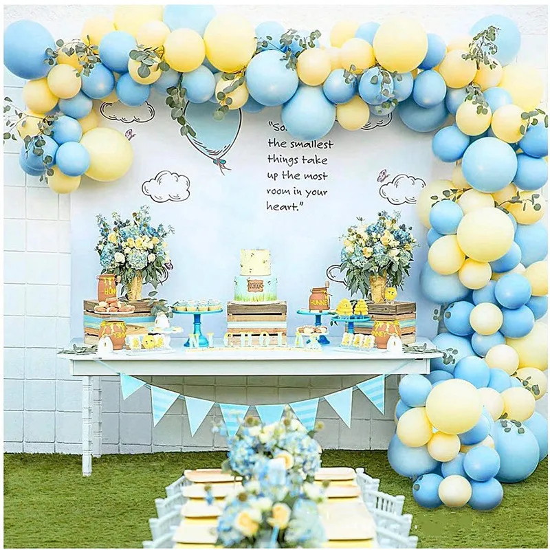133 adet / takım Macaron Mavi Sarı Pastel Balonlar Kemer Seti Bebek Duş Doğum Günü Düğün Parti Balon Arka Plan Dekor Malzemeleri 0