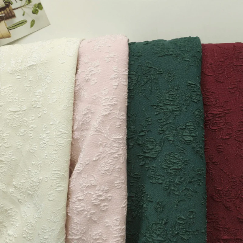3D Çiçek Kabartmalı Malzeme Streç Polyester Kumaş Jakarlı Kumaş Kadınlar İçin takım kıyafet, Siyah,Beyaz,Pembe,Yeşil, Metre 0