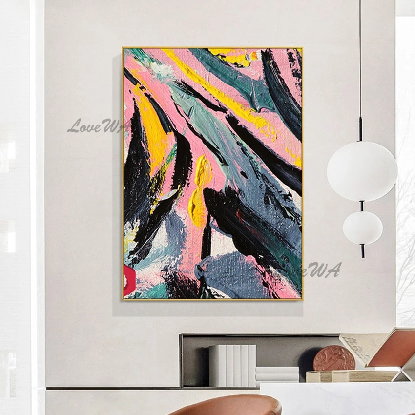 Dokulu Kalın Soyut Bıçak Yağlıboya Sanat 100 % El-boyalı Çerçevesiz Için Renkli Duvar Resimleri Tuval Modern Otel Dekor 0