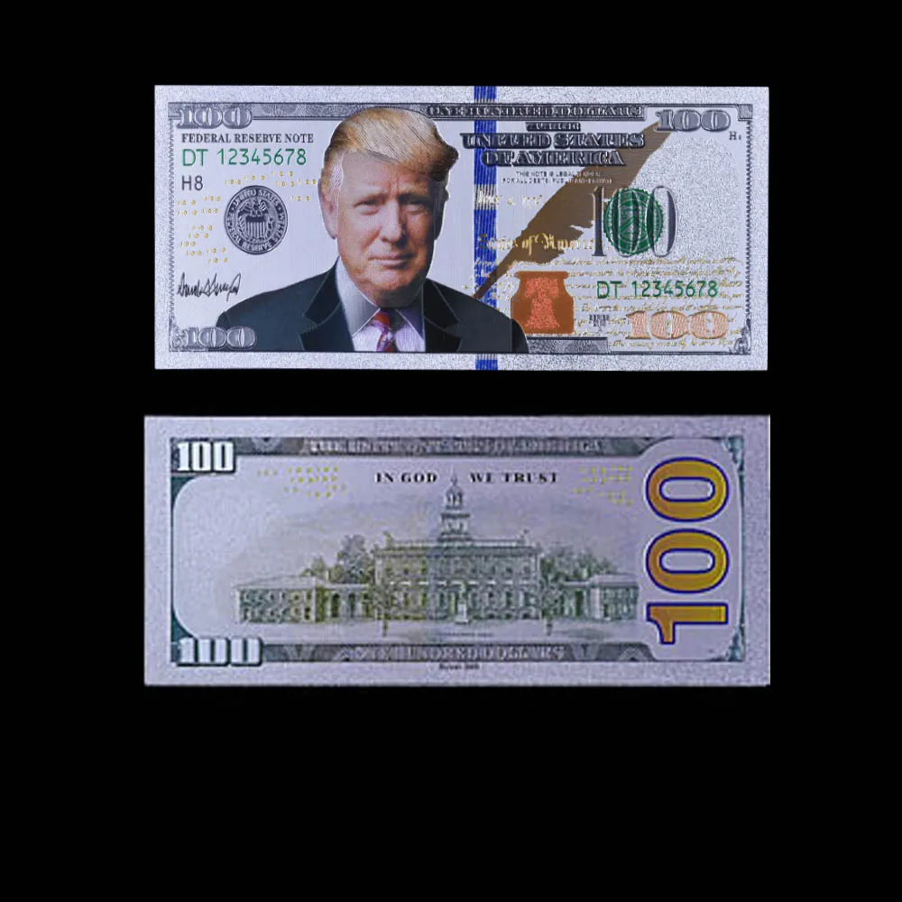 100 Dolar Renkli Gümüş Banknotlar ABD Trump Sahte Banknotlar Dolar Çoğaltma Para Banknotlar Kağıt Para Toplama için 0