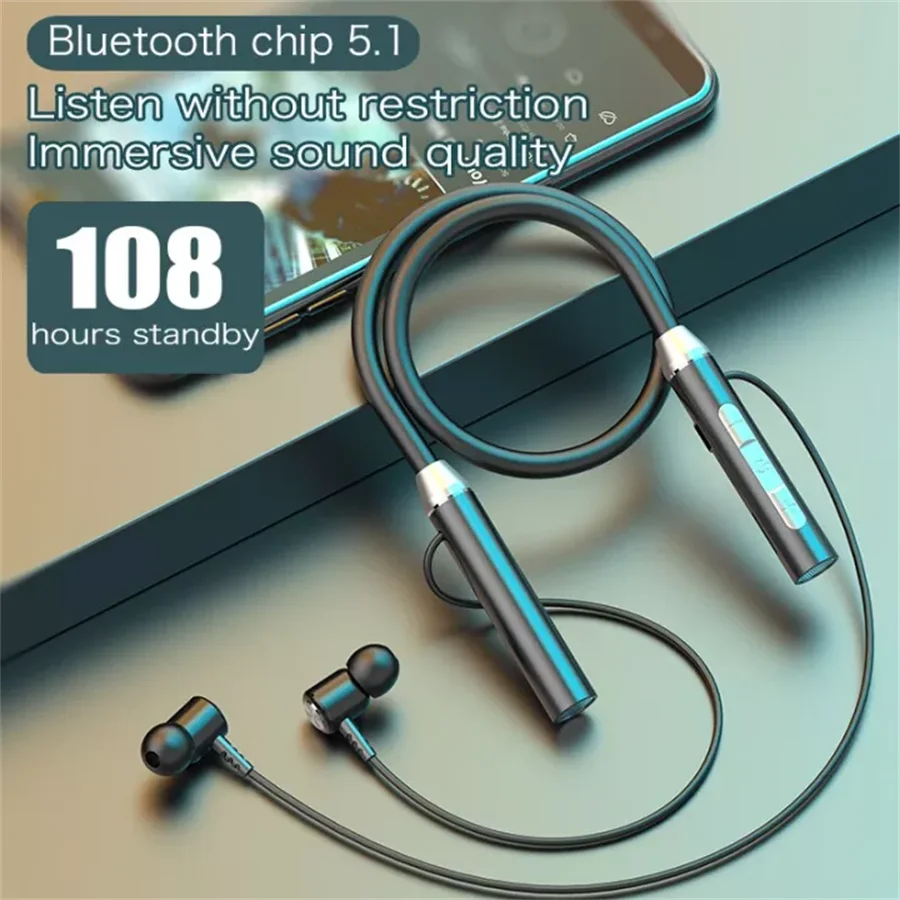 YOVONİNE Tf Kart Yeni Boyun monte Bluetooth Spor Kablosuz Kulaklık Büyük Pil Binoral Manyetik Emme kablosuz kulaklık 1