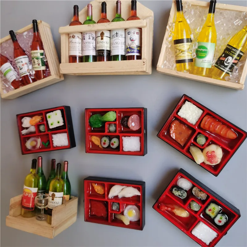 Simüle yiyecek kutusu Japonya Kore Suşi Gıda buzdolabı mıknatısı Silikon Manyetik Etiket Ahşap Mini Kırmızı Şarap Süsler mutfak dekoru 1