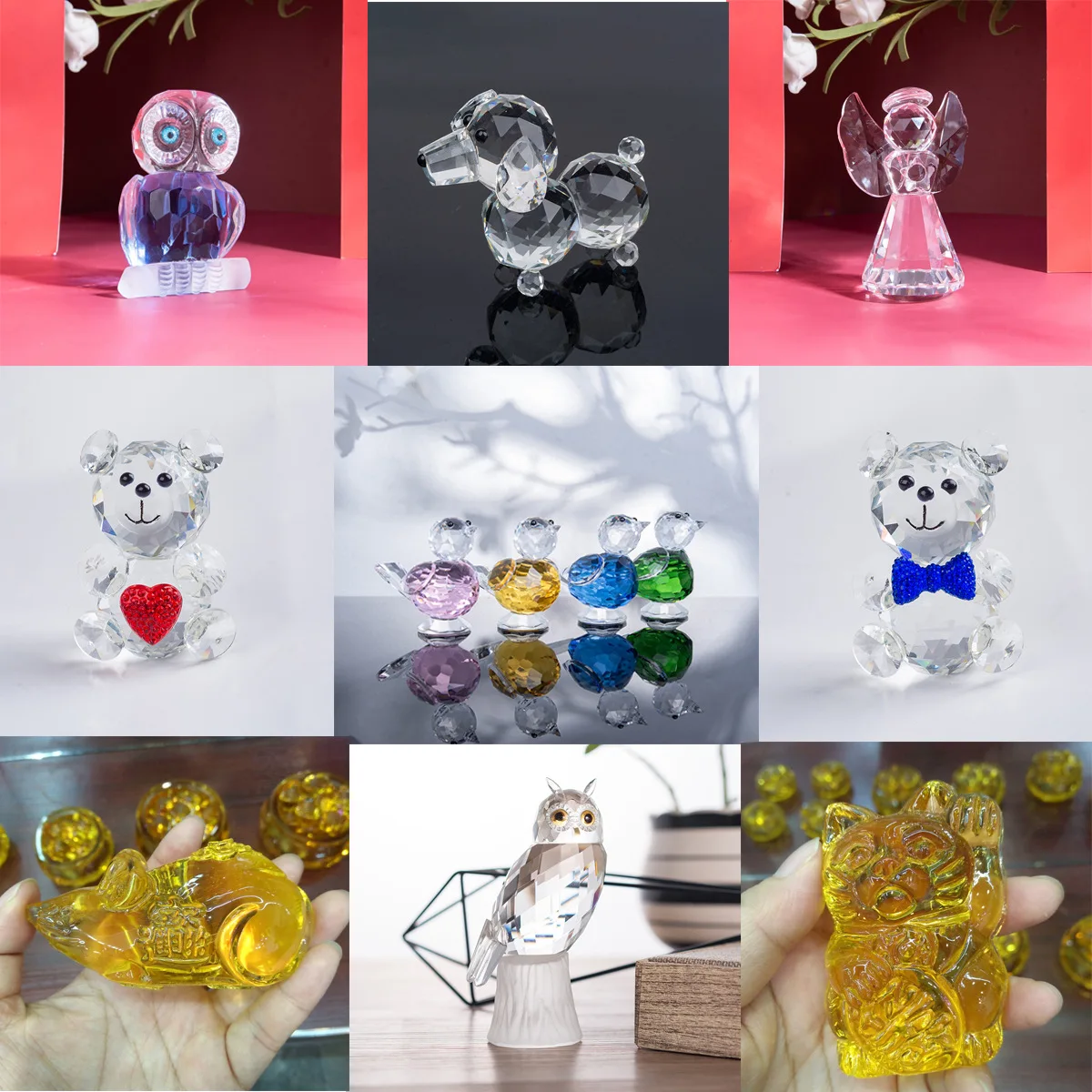 Kristal Hayvan Figürleri Cam Melek Heykeli Minyatürleri El Sanatları Koleksiyon Paperweight Ev Düğün Dekor Noel Romantik Hediye 1
