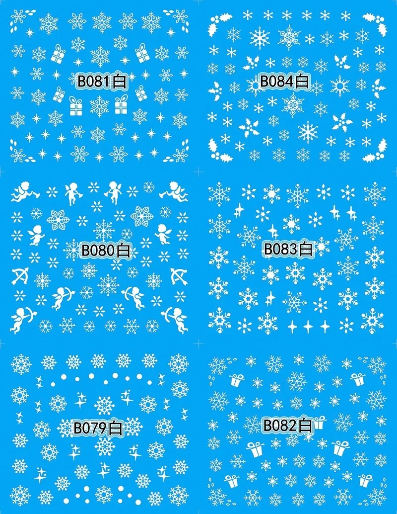 12 levhalar güzellik beyaz Su Transferi Nail Art Sticker Tırnak Aksesuarları manikür araçları kar tanesi tasarım noel kış tarzı çıkartmaları 1