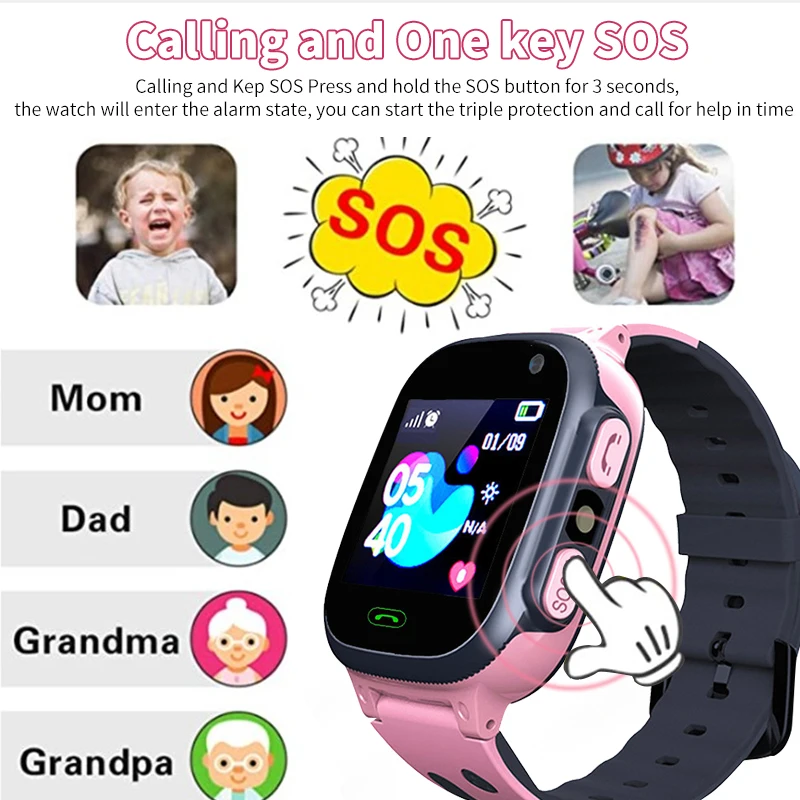 Çocuklar Saatler Çağrı akıllı saat Çocuklar için GPS SOS Su Geçirmez Smartwatch Saat SIM Kart Konumu çocuk takip cihazı Kız Erkek İzle 1