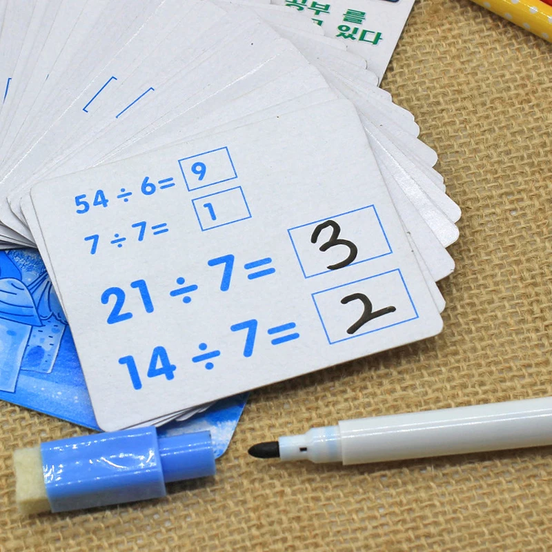 Bir Set Çocuklar Matematik Anaokulu Öğretim Silinebilir Kart Kalem ile Yeniden Kullanılabilir Okul Öncesi Öğrenme Araçları Eğitici Oyuncaklar 1
