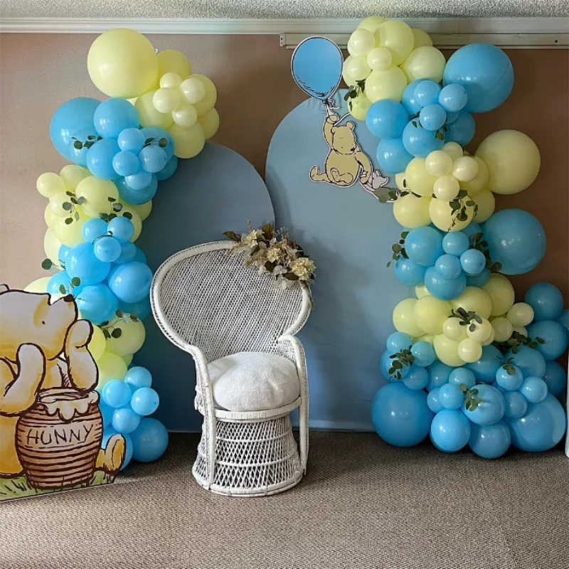 133 adet / takım Macaron Mavi Sarı Pastel Balonlar Kemer Seti Bebek Duş Doğum Günü Düğün Parti Balon Arka Plan Dekor Malzemeleri 1