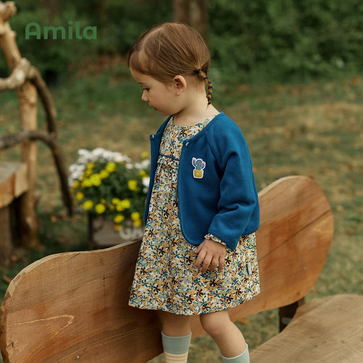 Amila Bebek Elbise Setleri 2022 Sonbahar Yeni Düz Renk Ceket Çiçek A-Line Etek Takım Elbise Kızlar için Uzun Kollu Çocuk Giysileri Moda 1