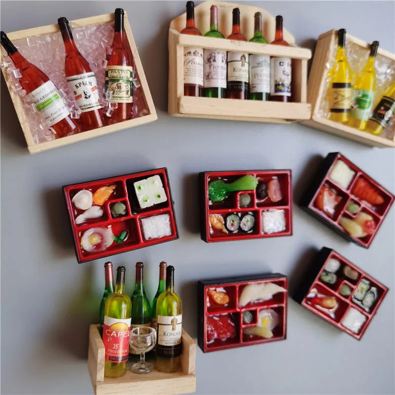 Simüle yiyecek kutusu Japonya Kore Suşi Gıda buzdolabı mıknatısı Silikon Manyetik Etiket Ahşap Mini Kırmızı Şarap Süsler mutfak dekoru 2