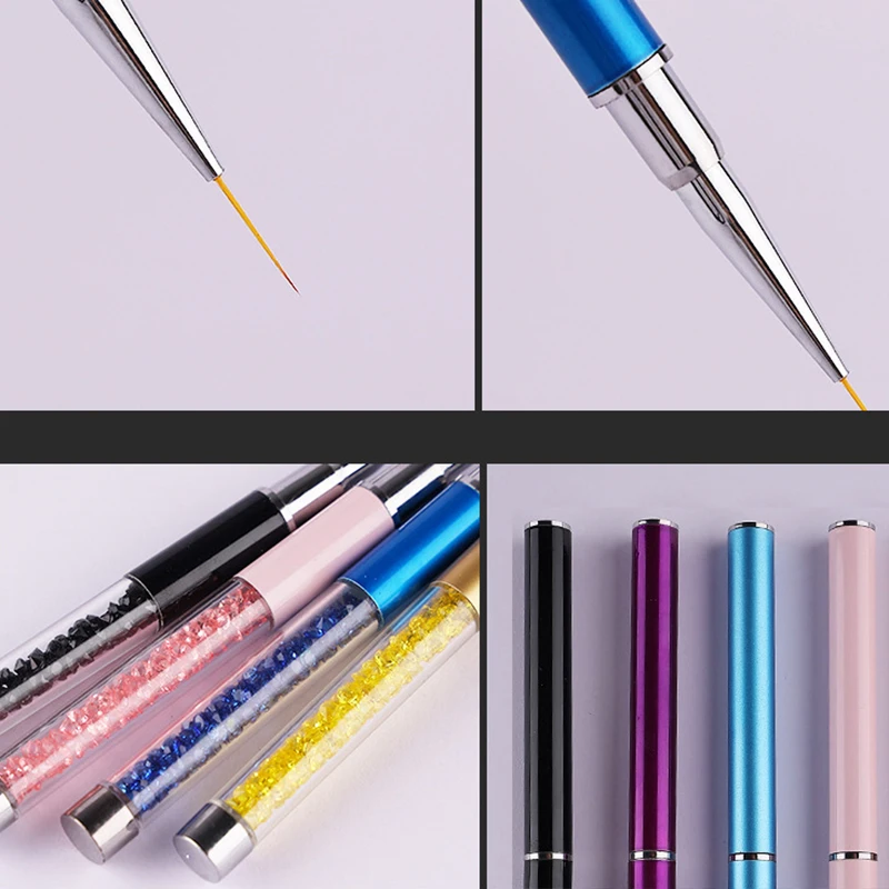 1 Adet Rhinestone Kolu Nail Art Akrilik UV Jel Uzatma Fırça Izgaraları Çiçek DIY Tasarım Çizim Kalemi Kalem Manikür Aracı 2