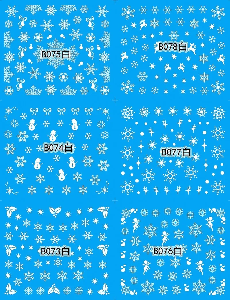 12 levhalar güzellik beyaz Su Transferi Nail Art Sticker Tırnak Aksesuarları manikür araçları kar tanesi tasarım noel kış tarzı çıkartmaları 2