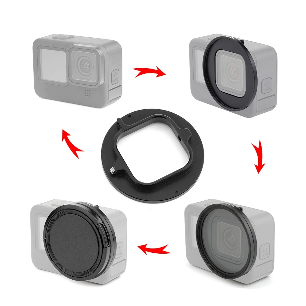 PULUZ 52mm UV Lens Filtre Adaptör Halkası GoPro Hero11 Siyah / HERO10 Siyah / HERO9 Siyah Kamera Fotoğrafçılığı UV Filtre Lens Kapağı 2