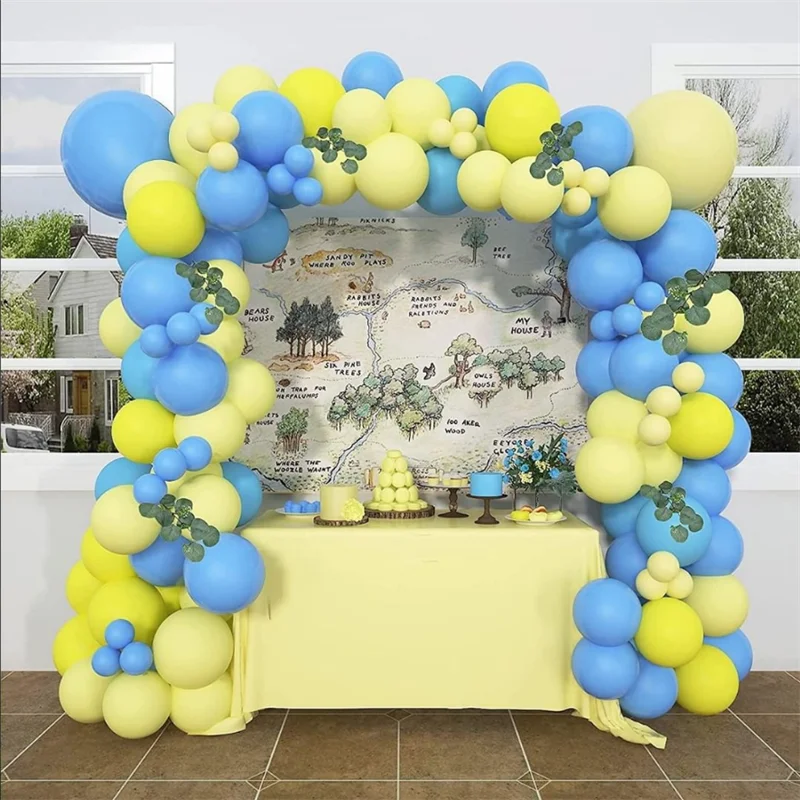 133 adet / takım Macaron Mavi Sarı Pastel Balonlar Kemer Seti Bebek Duş Doğum Günü Düğün Parti Balon Arka Plan Dekor Malzemeleri 2