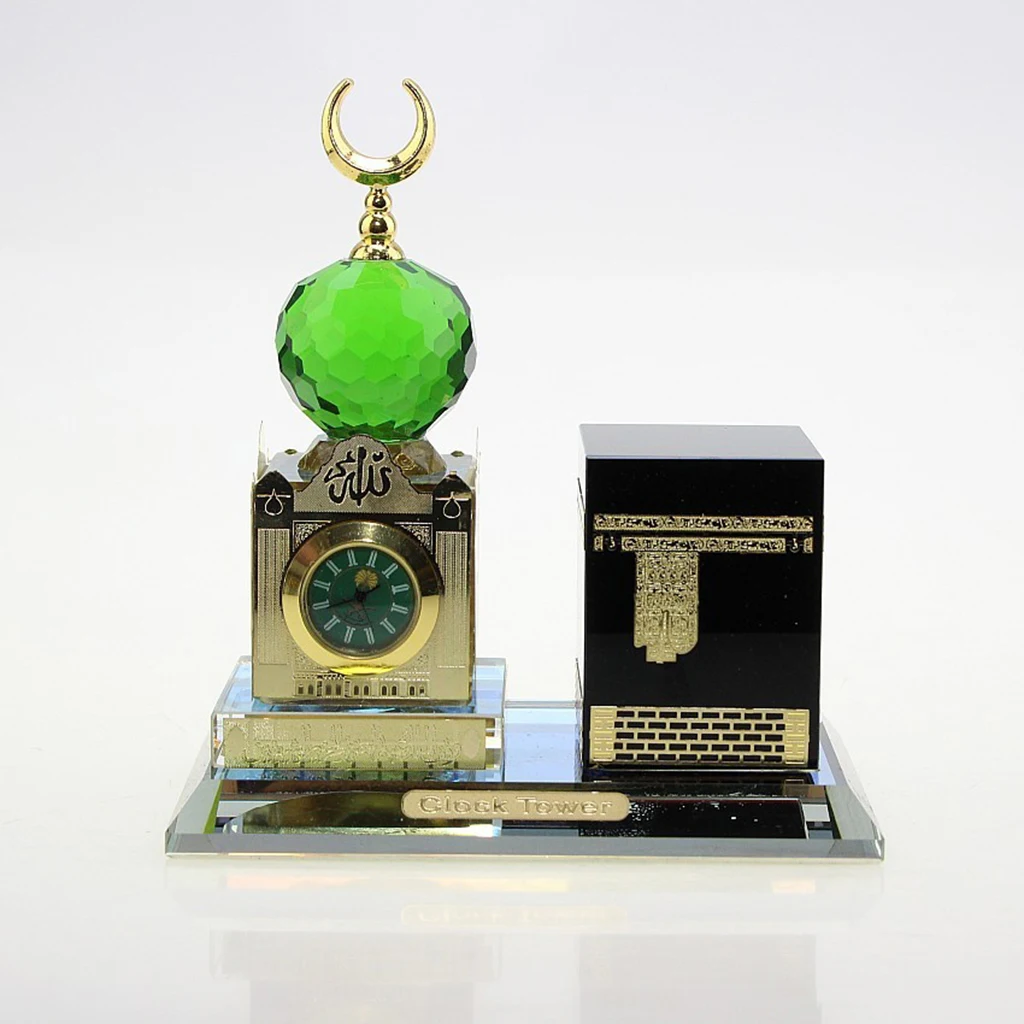 Eid Müslüman Kristal Ramazan Mimari Minyatür Süsler Saat Heykeli İslam Yapı Figürleri Hediye Ev Ofis Odası için 2