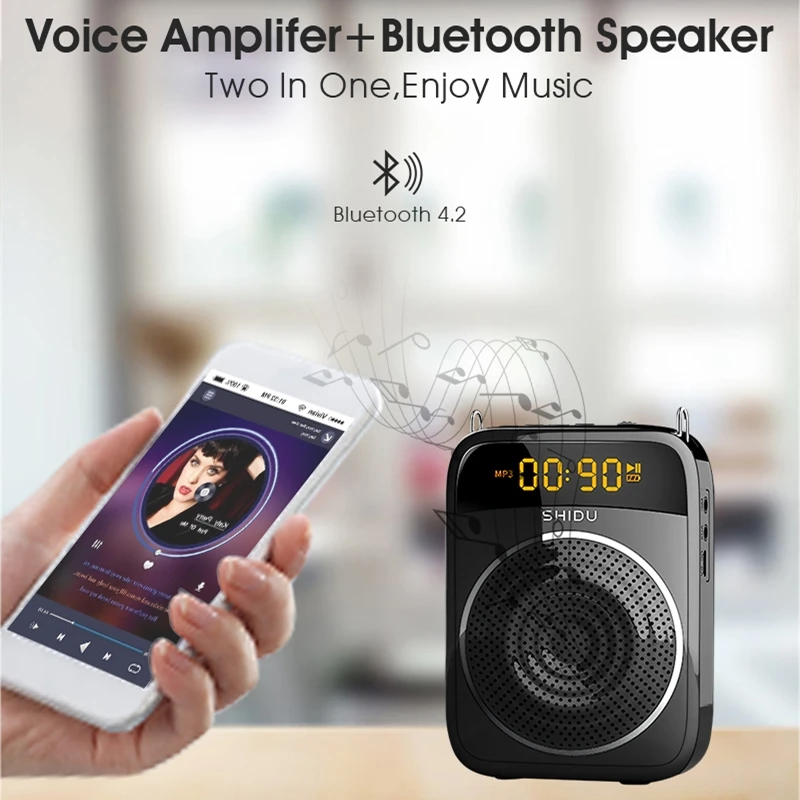 SHIDU 15W Taşınabilir ses amplifikatörü Kablolu Mikrofon Hoparlör Ses Kayıt AUX bluetooth hoparlör Öğretmenler İçin Konuşma S298 2