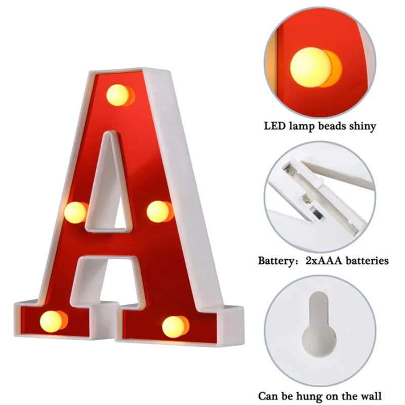 Kırmızı 26 ingilizce harfler LED gece Lambası adı DIY kayan yazı işareti alfabe ışıkları lamba ev kulübü parti düğün ev dekorasyon 2