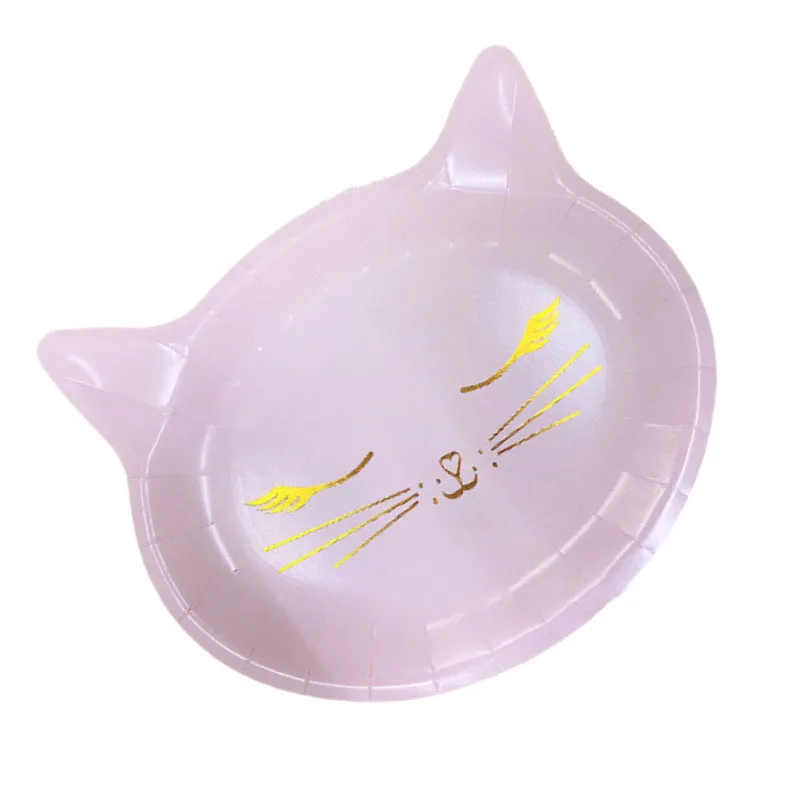 8 adet 9 İnç Pembe Kedi Tek Kullanımlık Tabaklar Kızlar Favor Doğum Günü Pastası Pembe Kitty Kedi Kek Tatlı Kağıt Tabak Kızlar Doğum Günü Malzemeleri 2