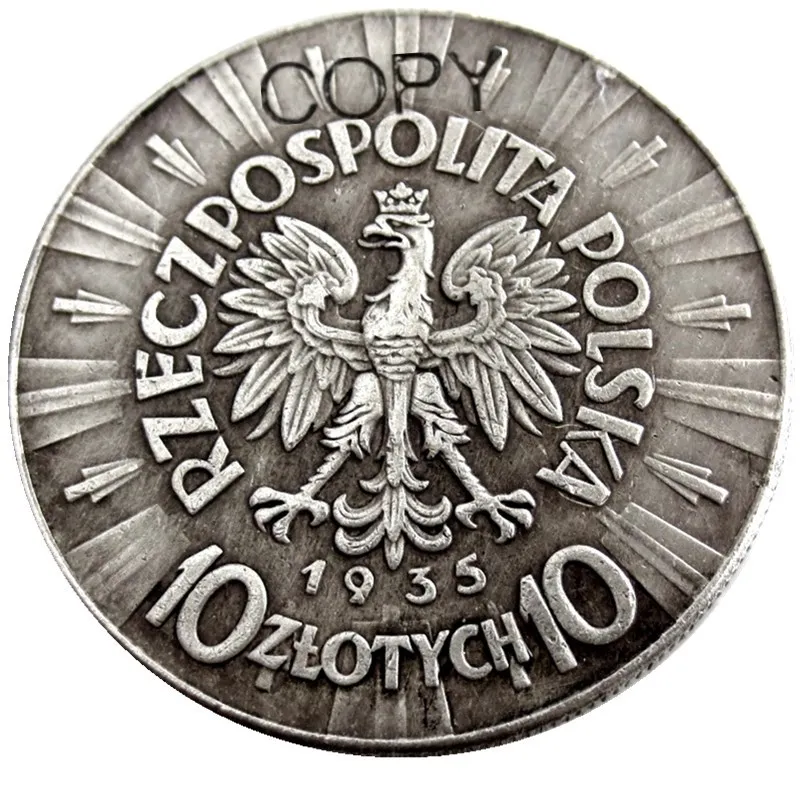 1934 - 1939 6 Yıl İsteğe Bağlı Polonya 10 Zlotych Gümüş Kaplama Kopya Paraları 2