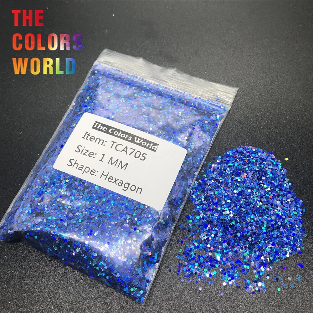 TCA705 Holografik Lazer Kraliyet Mavi Renk Altıgen Şekil Tırnak Glitter Tırnak Dekorasyon Tırnak Jel Makyaj Facepaint DIY Aksesuarla 3