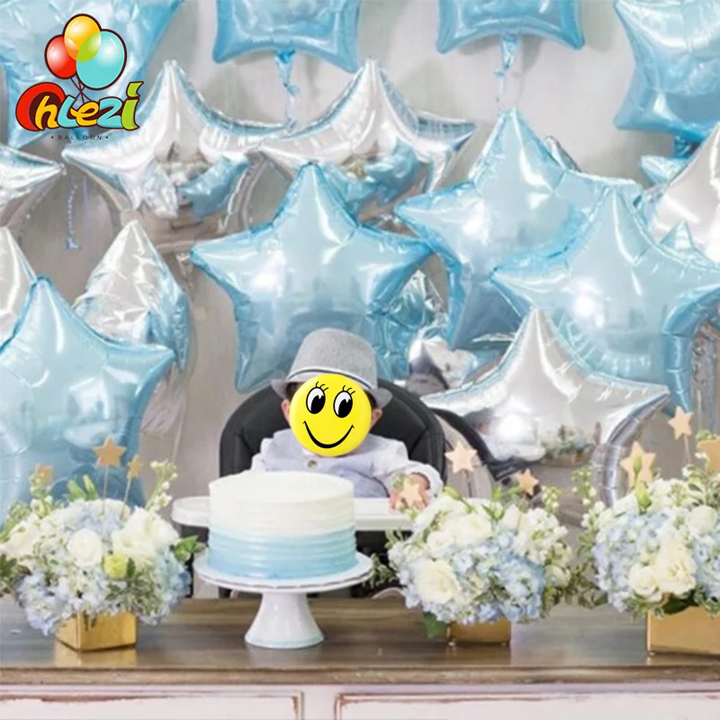 10 ADET Bebek Duş 18 inç Pembe Gümüş Mavi Yıldız Helyum Folyo Balonlar 1st Erkek Kız Doğum Günü Partisi Malzemeleri Dekorasyon Saf Renk 3
