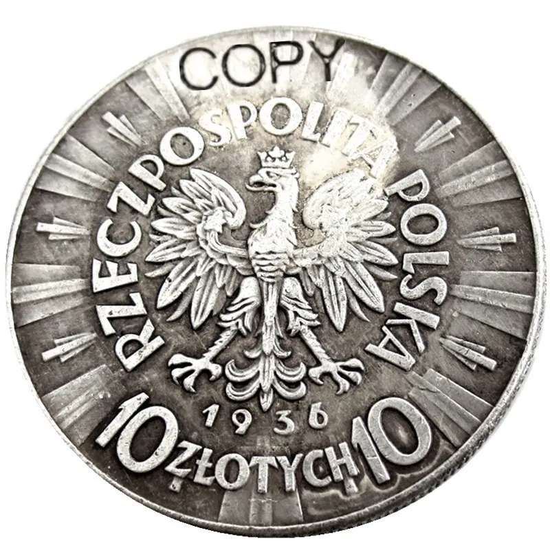 1934 - 1939 6 Yıl İsteğe Bağlı Polonya 10 Zlotych Gümüş Kaplama Kopya Paraları 3