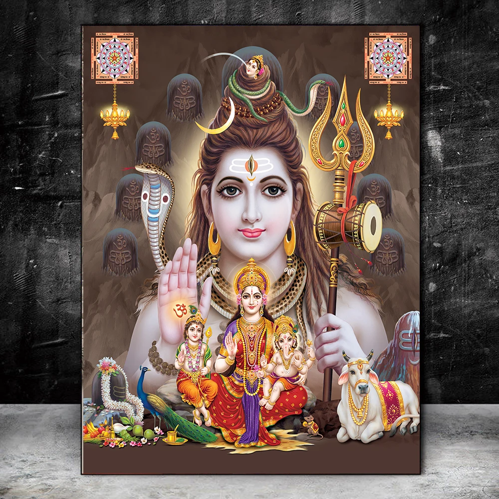 Hindistan Hindu Altın Ganesha Tapınak Posterler Fil Tanrı Tuval üzerine Boyama Posterler Baskılar Din Sanat Duvar Sanatı Oturma Odası Dekor 3