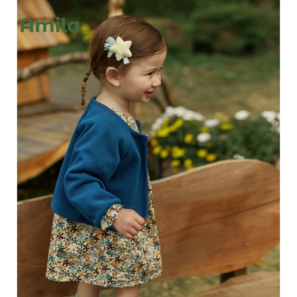 Amila Bebek Elbise Setleri 2022 Sonbahar Yeni Düz Renk Ceket Çiçek A-Line Etek Takım Elbise Kızlar için Uzun Kollu Çocuk Giysileri Moda 3