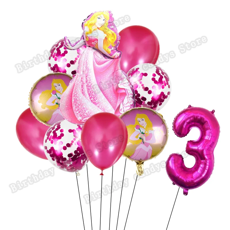 Disney Uyku Güzellik Prenses Tema Balonlar Kız Doğum Günü Partisi Dekoru 32 İnç Numarası Pembe Balonlar Bebek Duş Malzemeleri Küre 3