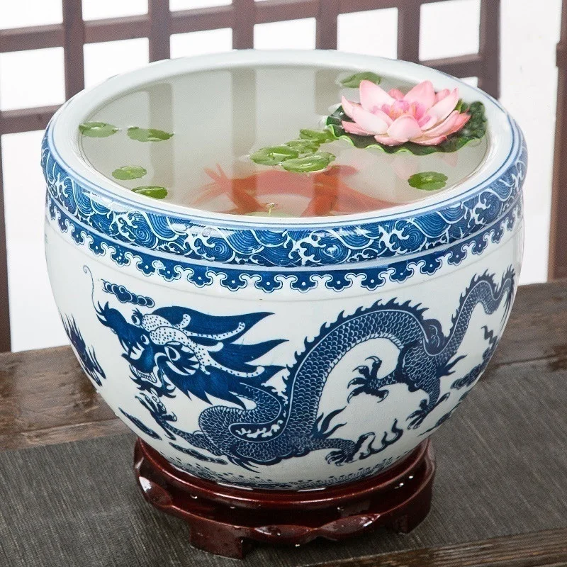 3 Adet Set Jingdezhen Seramik Akvaryum Balığı Tankı Kaplumbağa Tankı Karmaşık Klasik su kasesi Lotus Pot Büyük porselen tencere 3
