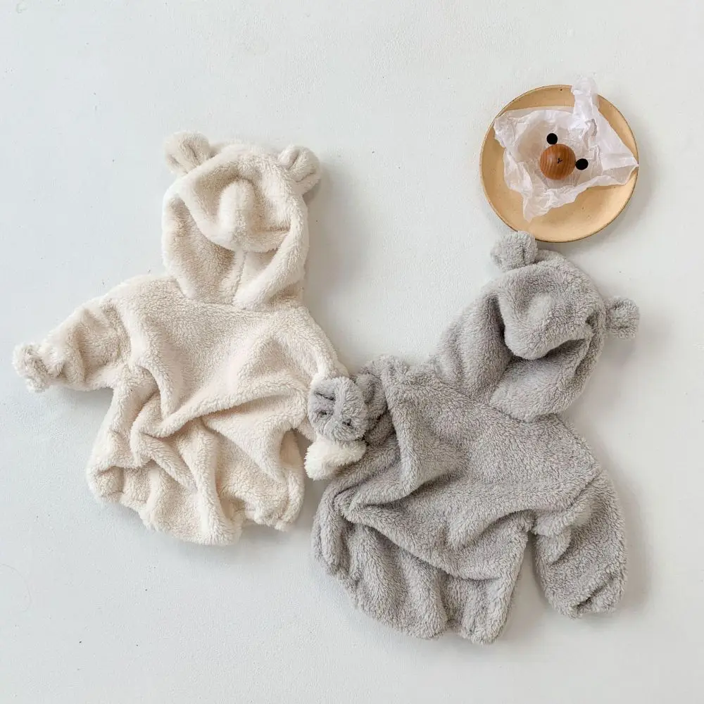 Yenidoğan Bebek Tulum Sonbahar Kış Sıcak Polar Erkek Kostüm Tavşan Kapşonlu Kız Giyim Hayvan Genel Ayı Kulak Tulumlar 0-24M 3