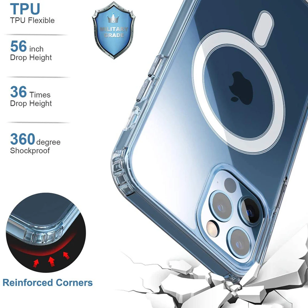 Temizle Manyetik Kılıf iPhone 14 Pro Max 13 11 12 funda Magsafe İçin Kapak Kablosuz Şarj TPU PC Darbeye Dayanıklı Şeffaf 4