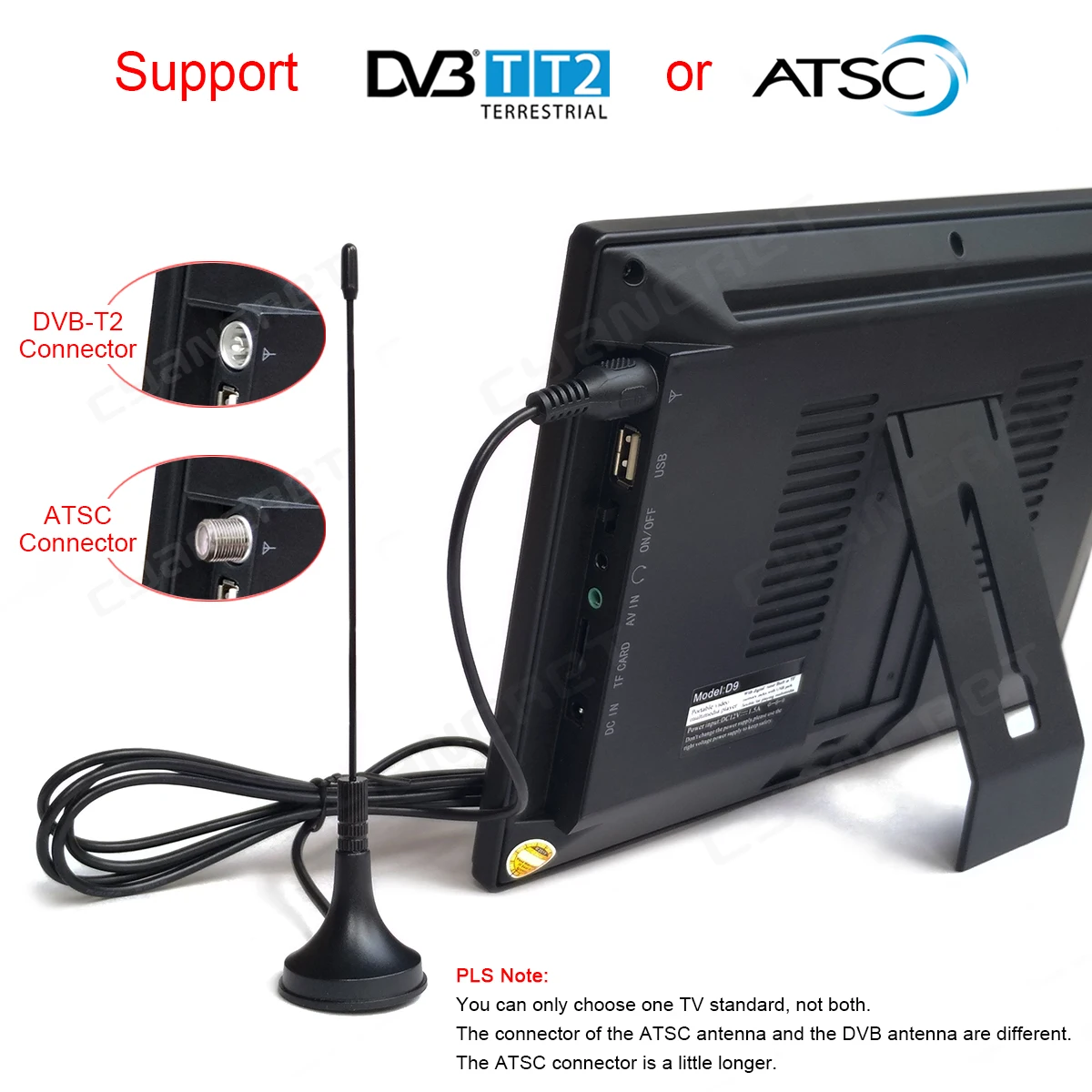 LEADSTAR DVB-T2 Taşınabilir TV ATSC tdt 9 inç Dijital ve Analog Televizyon Ön Hoparlör mini küçük Araba TV Desteği H. 265 AC3 4