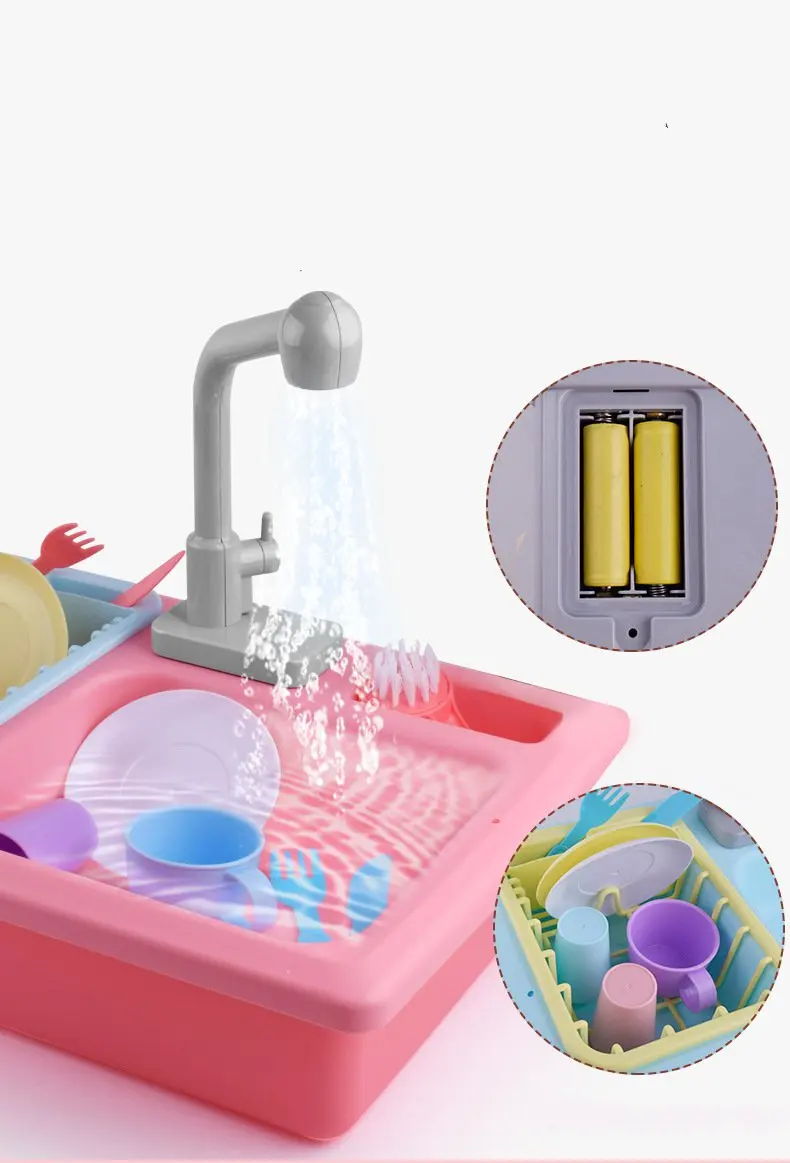 13 adet Plastik Simülasyon Elektrikli Bulaşık Makinesi Lavabo Çocuk Oyna Pretend Mutfak Oyuncak Setleri Kız Doğum Günü Hediyeleri Çocuk Bebek Erişim 4