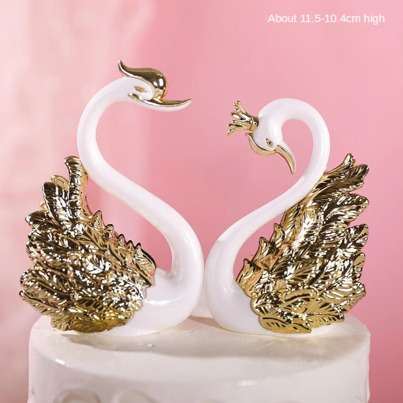 Altın Kaplama Flamingo Parti Kek Topper Düğün Tatlı Gümüş Flamingo Dekorasyon Kuğu Kalp Tüy Doğum Günü Pişirme Malzemeleri 4