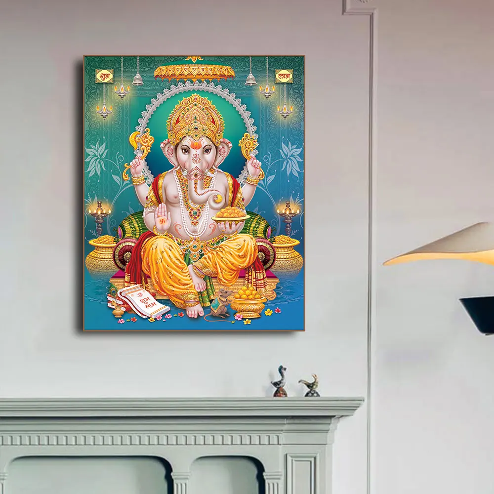 Hindistan Hindu Altın Ganesha Tapınak Posterler Fil Tanrı Tuval üzerine Boyama Posterler Baskılar Din Sanat Duvar Sanatı Oturma Odası Dekor 4