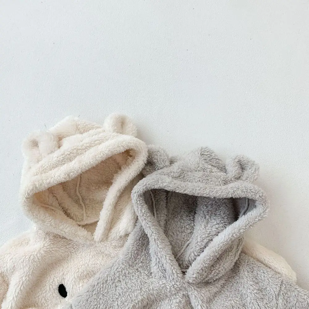 Yenidoğan Bebek Tulum Sonbahar Kış Sıcak Polar Erkek Kostüm Tavşan Kapşonlu Kız Giyim Hayvan Genel Ayı Kulak Tulumlar 0-24M 4