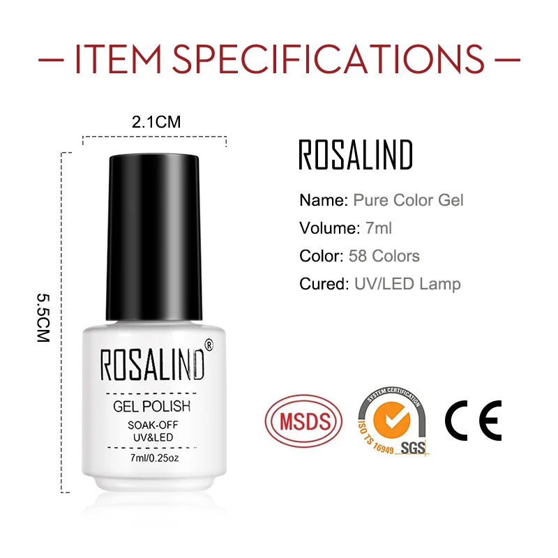 ROSALIND 7 ML Oje 58 Renkler Kapalı Islatın tırnak jeli Lehçe UV LED Lamba Tabanı pardösü Vernikler Tüm Tırnak Sanat Tasarım Manikür 5