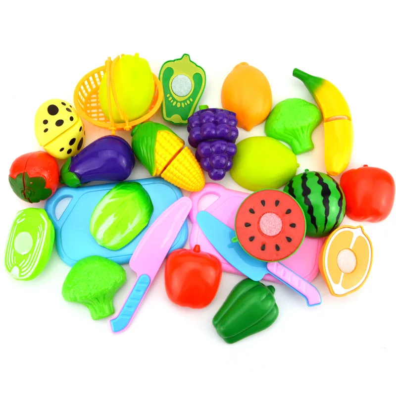23 adet / takım Plastik Meyve Sebze Kesme Oyuncak Sepeti Mutfak Oyna Pretend Erken Simülasyon Eğitici Oyuncaklar 5