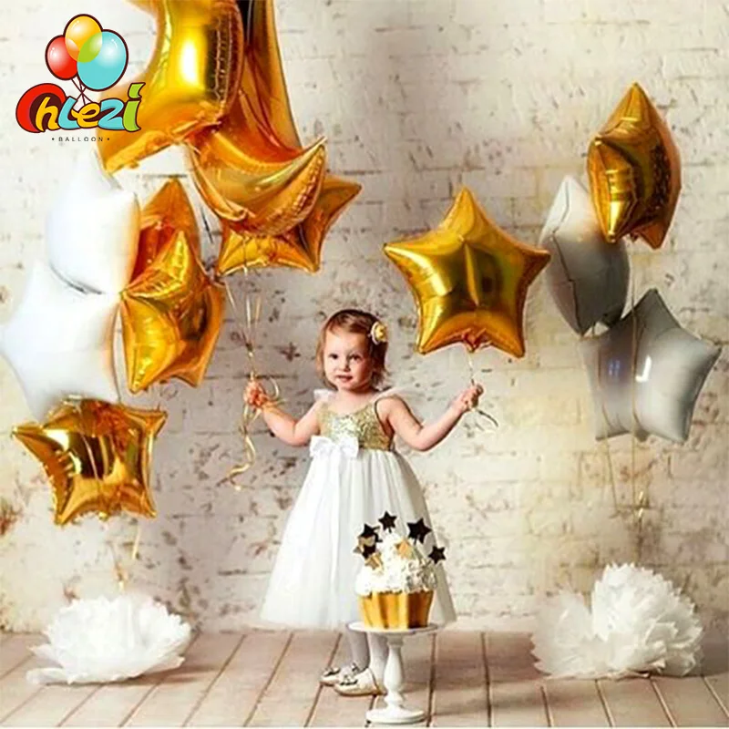 10 ADET Bebek Duş 18 inç Pembe Gümüş Mavi Yıldız Helyum Folyo Balonlar 1st Erkek Kız Doğum Günü Partisi Malzemeleri Dekorasyon Saf Renk 5