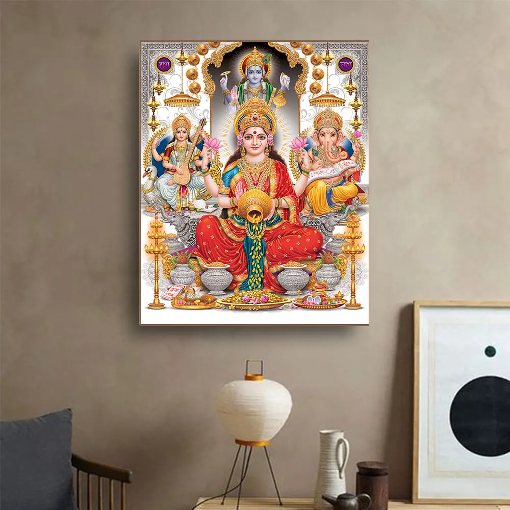 Hindistan Hindu Altın Ganesha Tapınak Posterler Fil Tanrı Tuval üzerine Boyama Posterler Baskılar Din Sanat Duvar Sanatı Oturma Odası Dekor 5