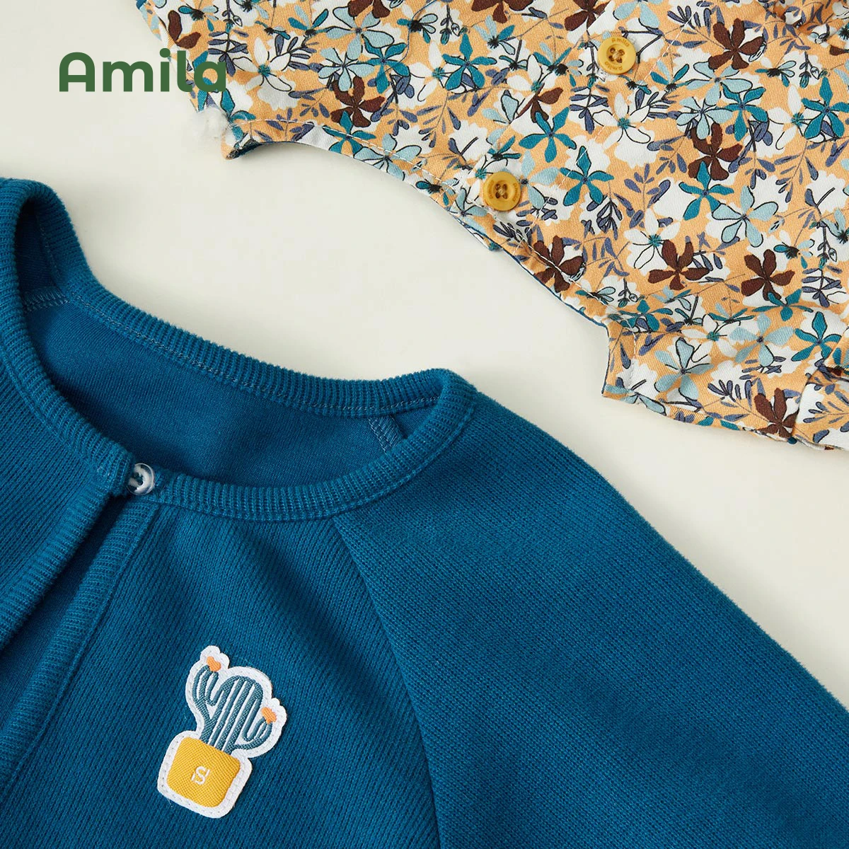 Amila Bebek Elbise Setleri 2022 Sonbahar Yeni Düz Renk Ceket Çiçek A-Line Etek Takım Elbise Kızlar için Uzun Kollu Çocuk Giysileri Moda 5