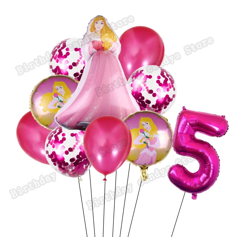 Disney Uyku Güzellik Prenses Tema Balonlar Kız Doğum Günü Partisi Dekoru 32 İnç Numarası Pembe Balonlar Bebek Duş Malzemeleri Küre 5