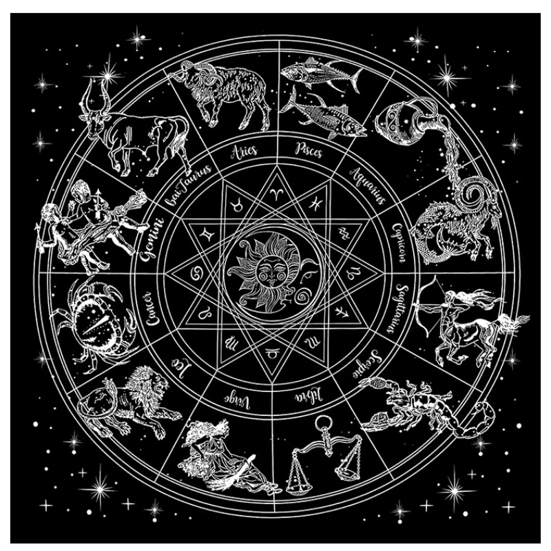 Tarot Masa Örtüsü Pazen Su Geçirmez Kumaş Ped Beş yıldızlı Astrolog Masa Örtüsü Goblen Astrolog Masa Oyunu Bez 60X60 cm 5