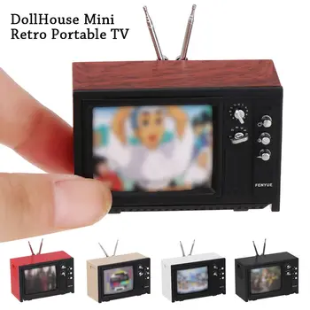 1: 12 DollHouse Mini Retro TV Oyuncak Televizyon Süsler Minyatür Simülasyon Mobilya BJD Bebek İçin DIY Oturma Odası Dekorasyon