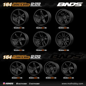 1/64 Parlak Siyah ABS Tekerlekler İle Kauçuk Lastikler Tarafından BNDS Montaj Jantlar Modifiye Parçaları Model Araba için Takılı Model Araba 4 adet Set