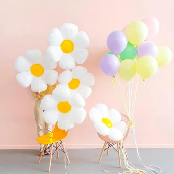 1 ADET 72cm Güzel Papatya Doğum Günü Balonları Bebek duş dekorasyonu Doğum Günü Kız Çiçekler Beyaz Sarı Balon Kemer Kiti Balonlar